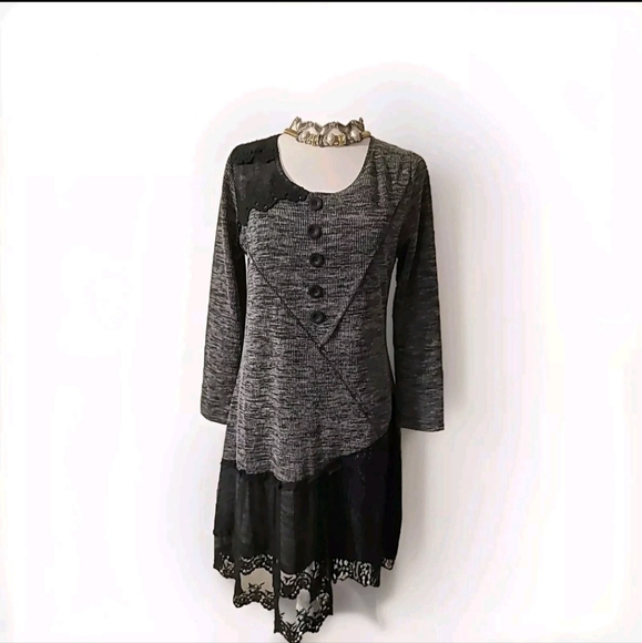 Pretty Angel Dresses & Skirts - Pretty Angel Black & Gray Stretch Knit Lace Lined Dress 42% Linen Sz M NWT
